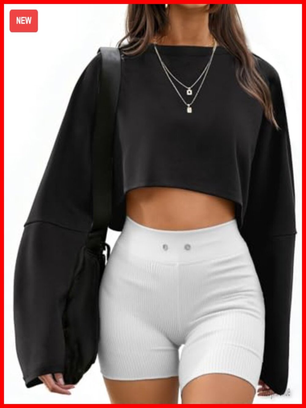 Cropped Sweatshirt Long Sleeve Batwing Crewneck Pullover Loose Fit